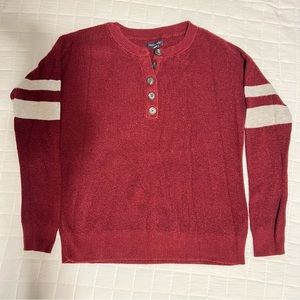 American Eagle Women’s Long Sleeve Henley Maroon Sweater w White Stripes Size S